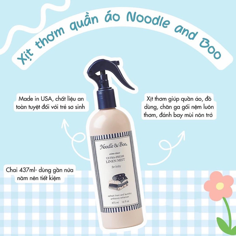 CHAI XỊT THƠM QUẦN ÁO KHĂN MỀN NOODLE & BOO CHO BÉ