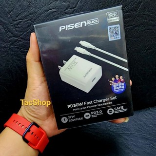 Bộ cốc cáp sạc nhanh pisen quick pd 30w ts - c160 kèm cáp sạc nhanh type c to lighting 1m 27w - bh 12 tháng