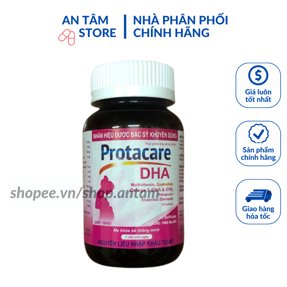 Viên uống sắt bổ tổng hợp PROTACARE DHA bổ sung Acid folic ,vitamin cho phụ nữ có thai trước và sau sinh hộp 30 viên