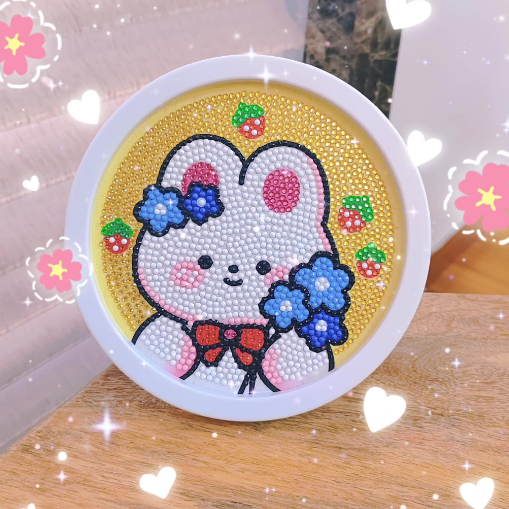 Tranh Đính Đá Tự Làm Kèm Khung Tròn 18Cm  Hinh Động Vật  Siêu Dễ Thương