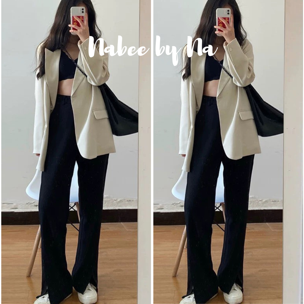 Quần ống suông nữ xẻ trước, quần Culottes suông rộng dáng Ulzzang NABEÉ
