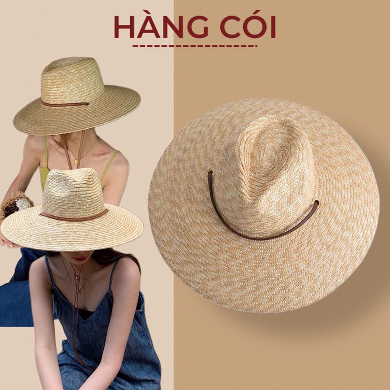 Nón cói mũ cói dáng cao bồi phối quai da cho nàng cá tính-Hàng Cói