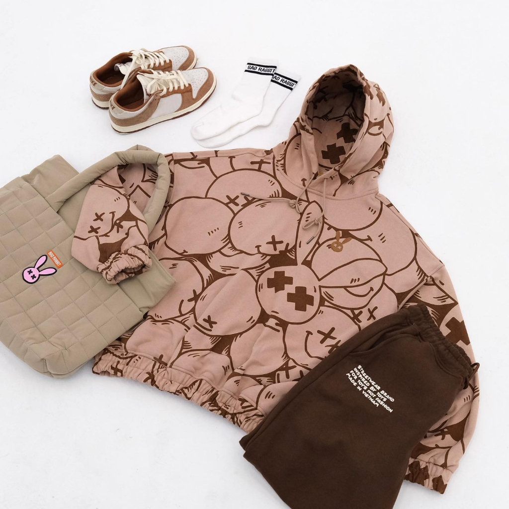 Áo Khoác Nỉ Bad Rabbit Brown - Smiley Rabbit Hoodie - Local Brand Chính Hãng | BigBuy360 - bigbuy360.vn