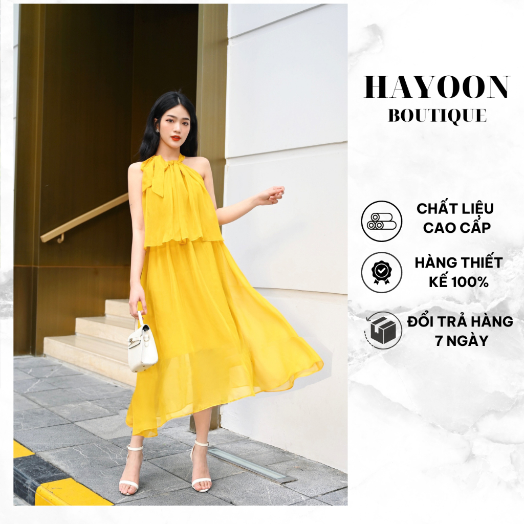 Đầm Đi Biển Du Lịch Đi Chơi HAYOON Thiết Kế Chất Liệu Vải Tơ Mềm Mịn 02 Lớp Lót Dáng Maxi FREESIZE