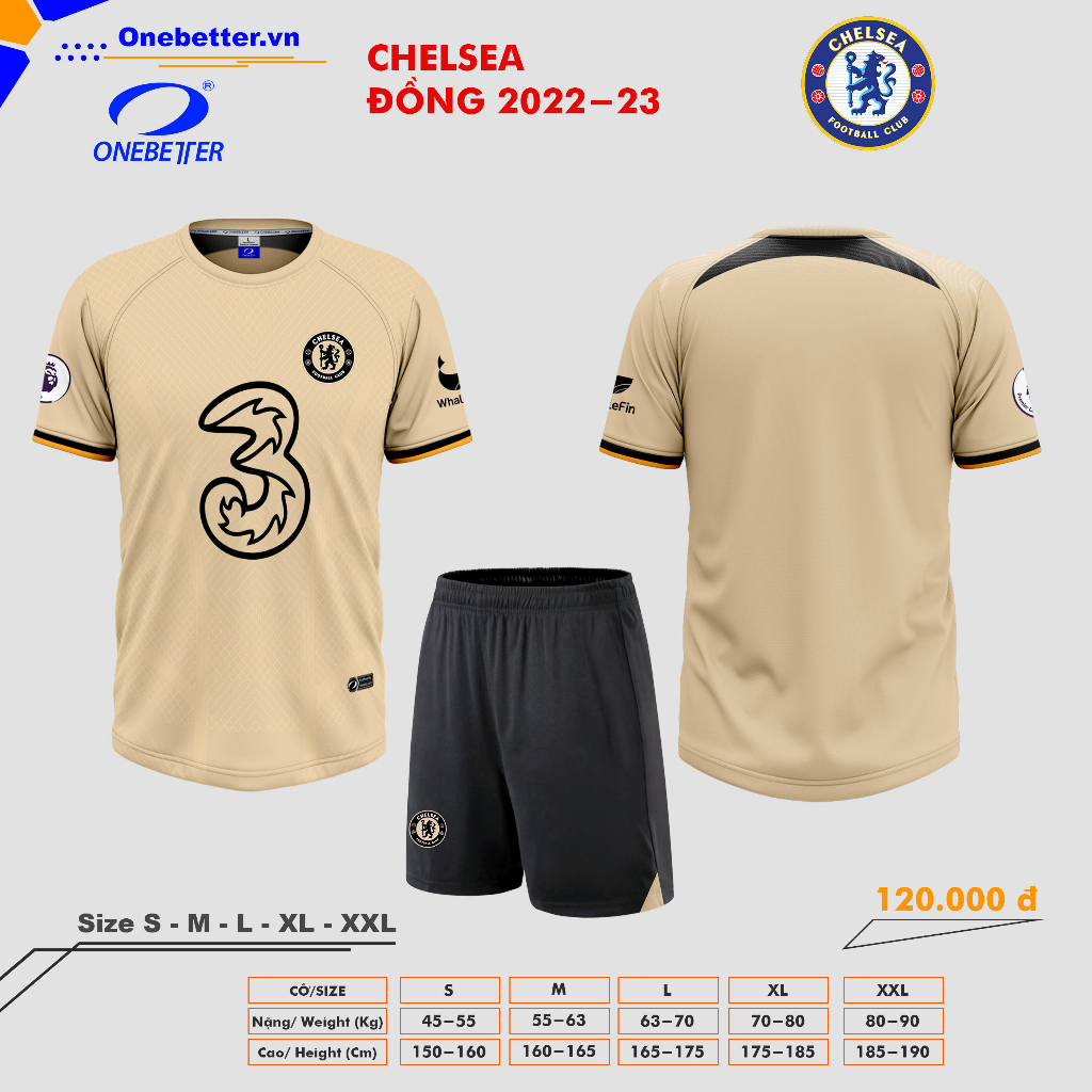 Quần Áo Bóng Đá, Đồ Đá Banh Chelsea Vàng Đồng 2022 2023 - Thun Lạnh Cao Cấp, Không Nhăn, Không Xù Lông