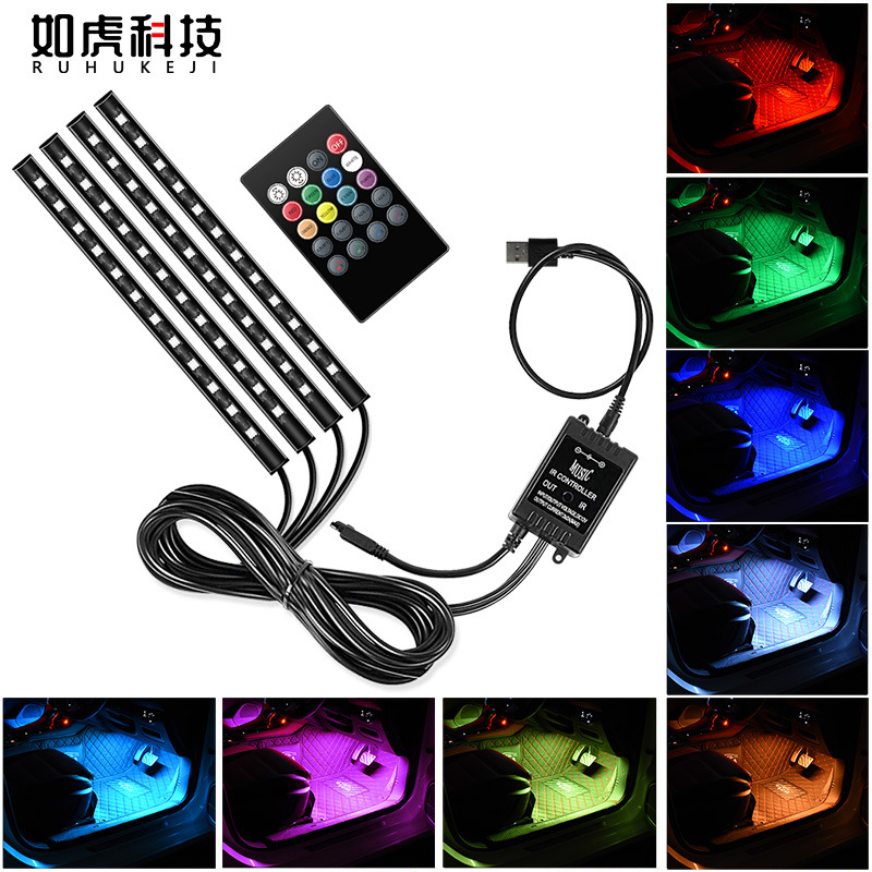 Đèn led dưới gầm ghế xe hơi Ô tô - Đèn led nhiều chế độ màu - Đèn led trang trí nội thất xe - Đèn led cổng kết nối USB.
