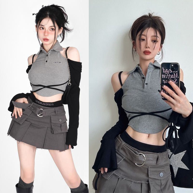 Set Áo Croptop Tay Dài Cách Điệu Hở Lưng Vai Dáng Ôm Chất Thun Tăm Thời Trang Cho Nữ