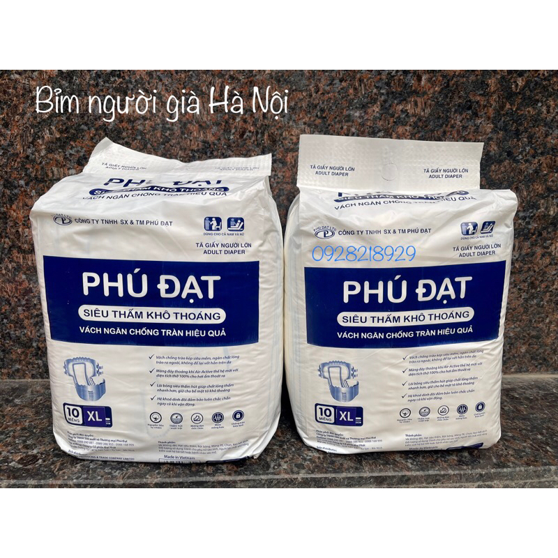 Bỉm dán người già Phú Đạt size XL túi 10 miếng thấm hút tốt