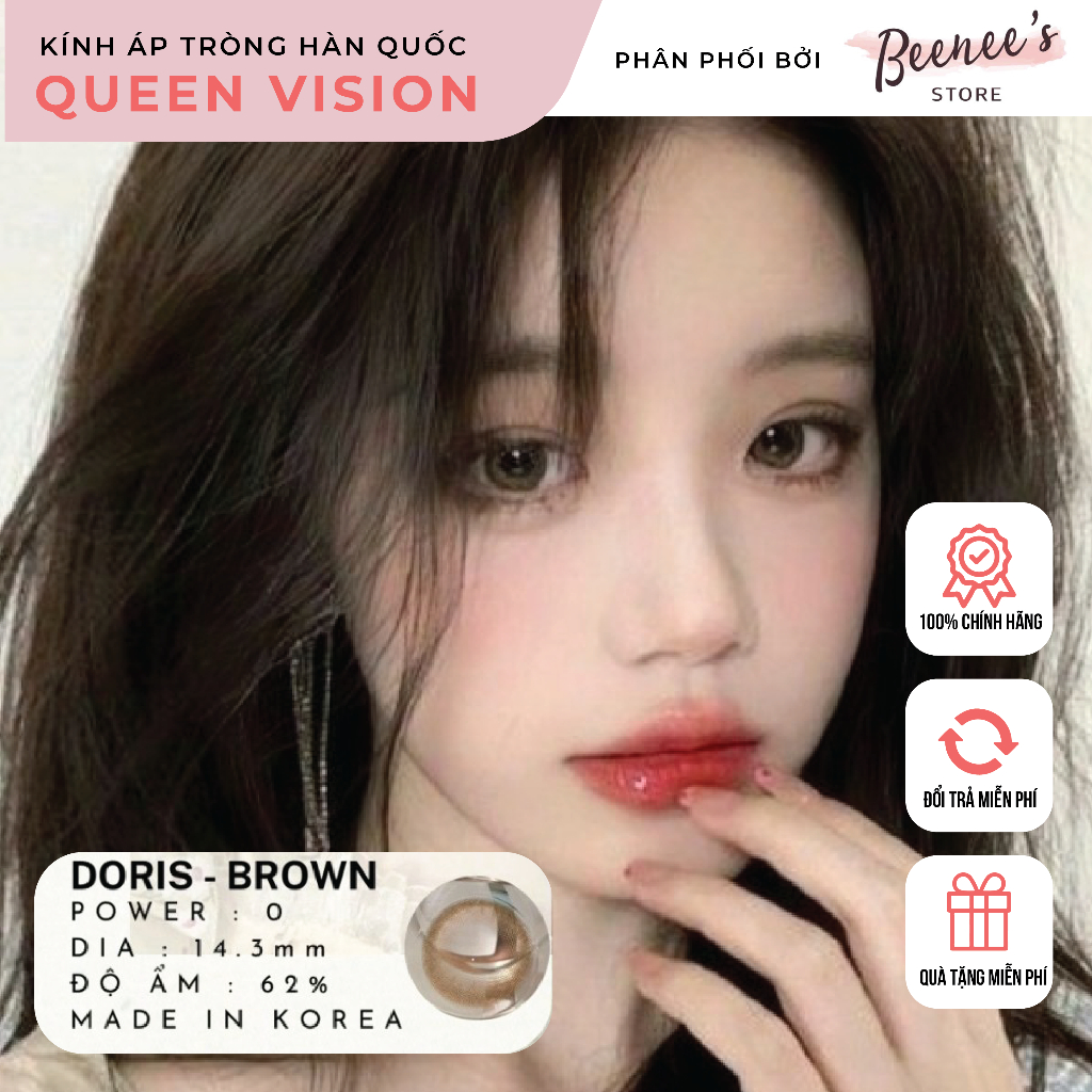 Kính áp tròng Queen Vision DORIS BROWN - Lens Hàn chính hãng