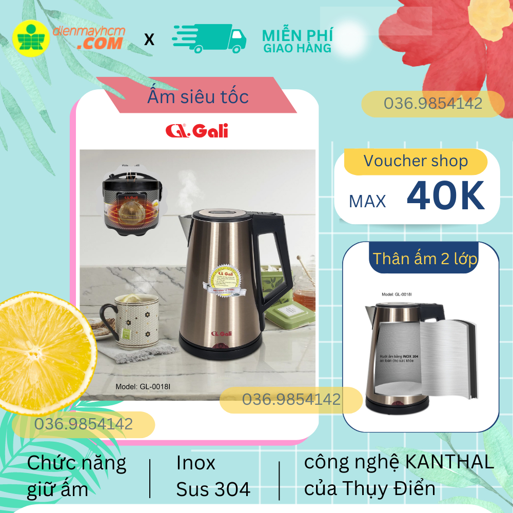 Ấm Siêu Tốc Gali Gl-0018i 1800w 1.7l Nhập Khẩu Bảo Hành Chính Hãng Tem Cr Chứng Nhận Chất Lượng Hàng Hóa Nhập Khẩu
