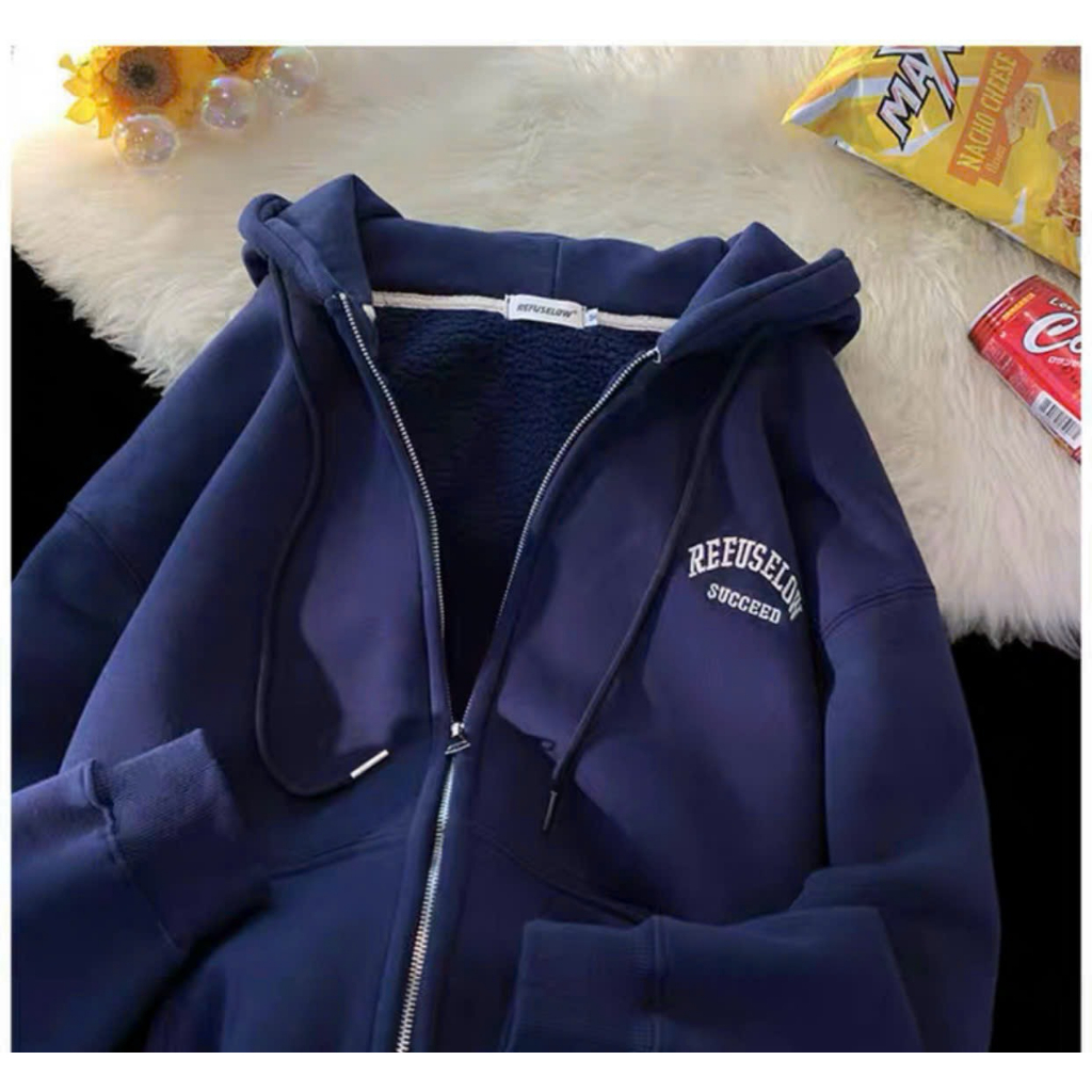 Áo Khoác Hoodie Nam Nữ Unisex Chất Liệu Nỉ Bông Dày Dặn Có Nón Phối Khóa Kéo Logo Thêu REEUSELOW
