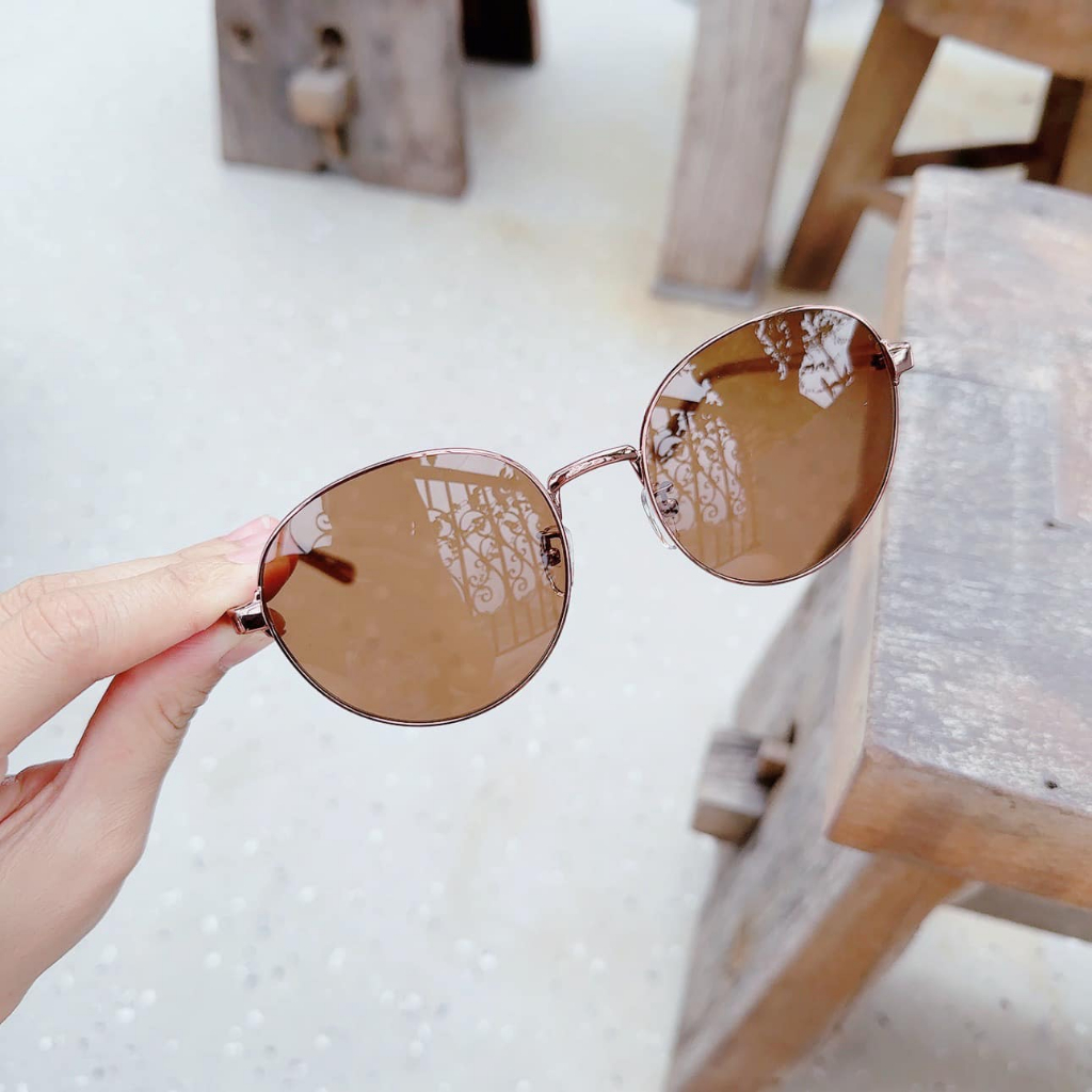 Kính mát Calvin Klein dáng tròn, gọng rose gold, mắt nâu trà CK18301SK 781