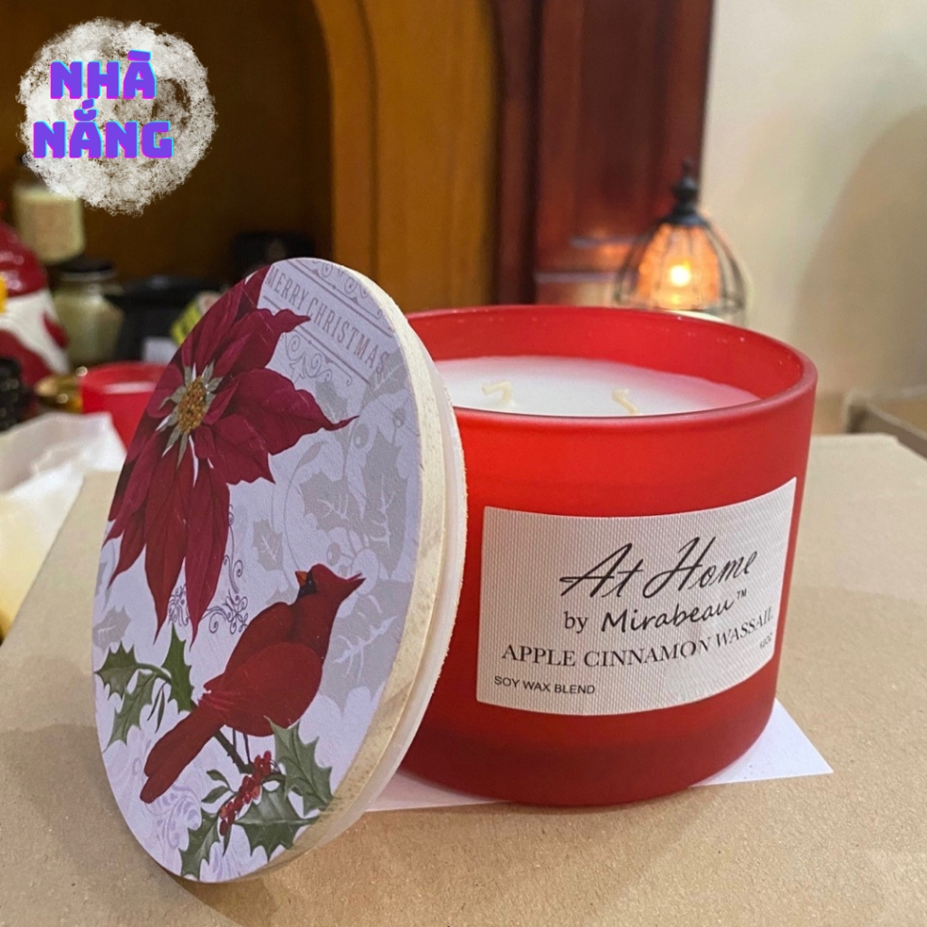 Nến cực thơm xuất khẩu 3 bấc - hương Apple Cinnamon Wassail táo quế thơm êm dịu Bộ sưu tập At home by Mirabeau