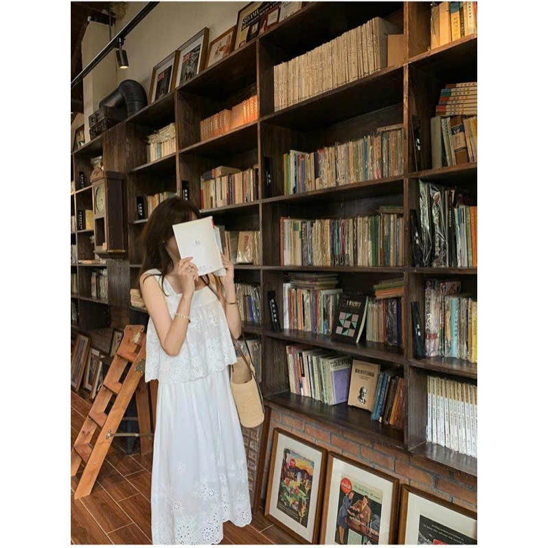 Set áo babydoll 2 dây hoa thêu mix chân váy dài