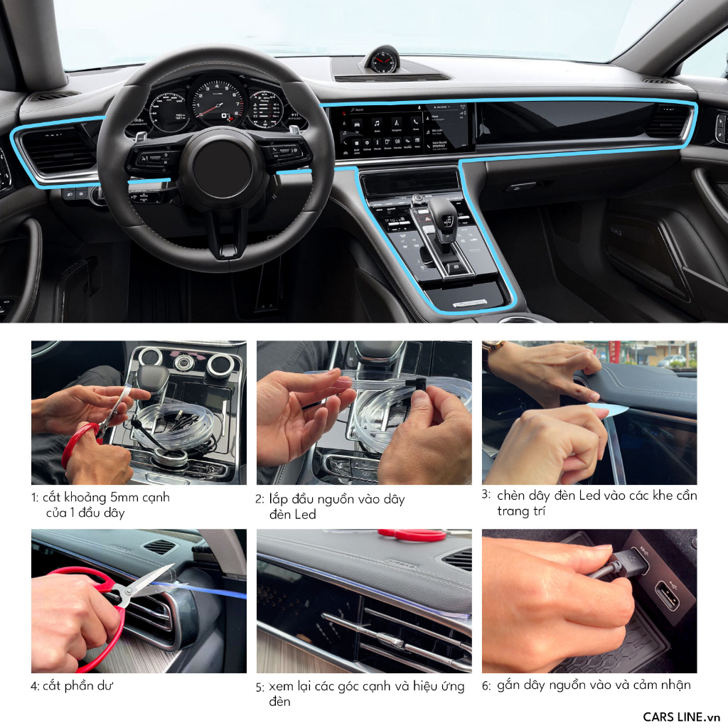 Đèn led viên nội thất xe hơi Ô tô - Đèn led màu neon - Đèn led trang trí nội thất xe hơi Ô tô - Đèn led đầu chuyển USB.