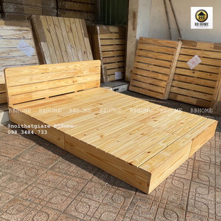 Giường cao 20cm ốp cạnh kín kiểu pallet - Sơn PU láng mịn [GỖ MỚI 100%]