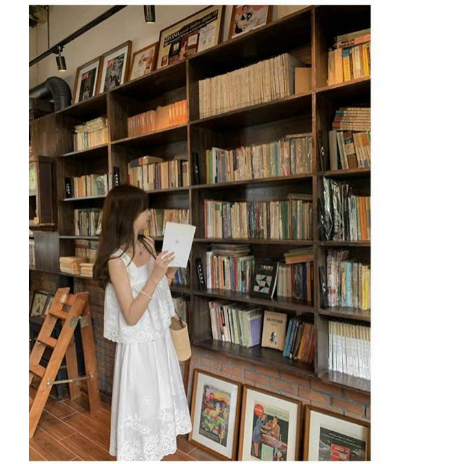 Set áo babydoll 2 dây hoa thêu mix chân váy dài