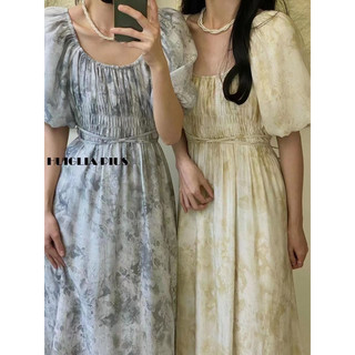 Váy hoa loang cổ chun mặc được 2 kiểu, váy hoa loang trễ vai hàng QCCC