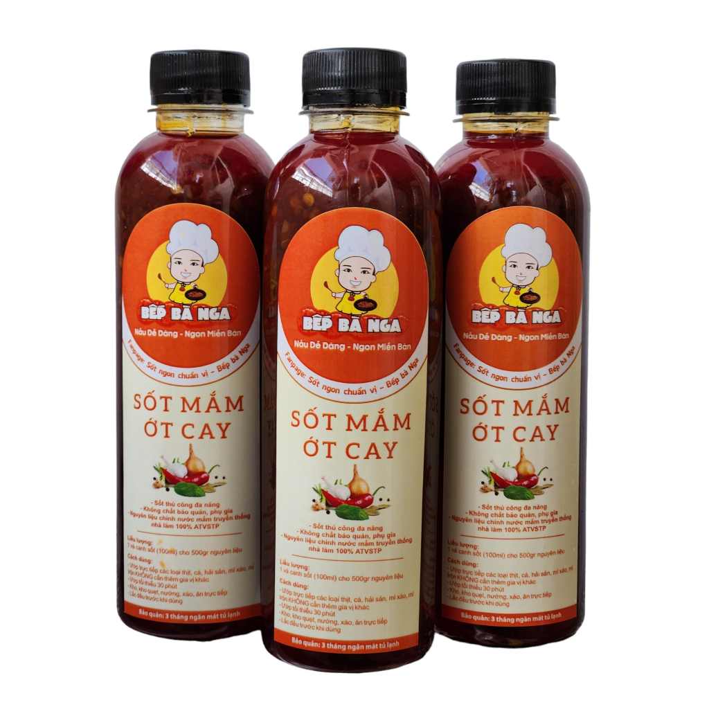 Sốt mắm ớt đỏ Bếp Bà Nga, sốt ướp thịt/ cá/ hải sản, sốt kho, xào, nướng từ mắm cá cơm nguyên chất (400gr/chai)