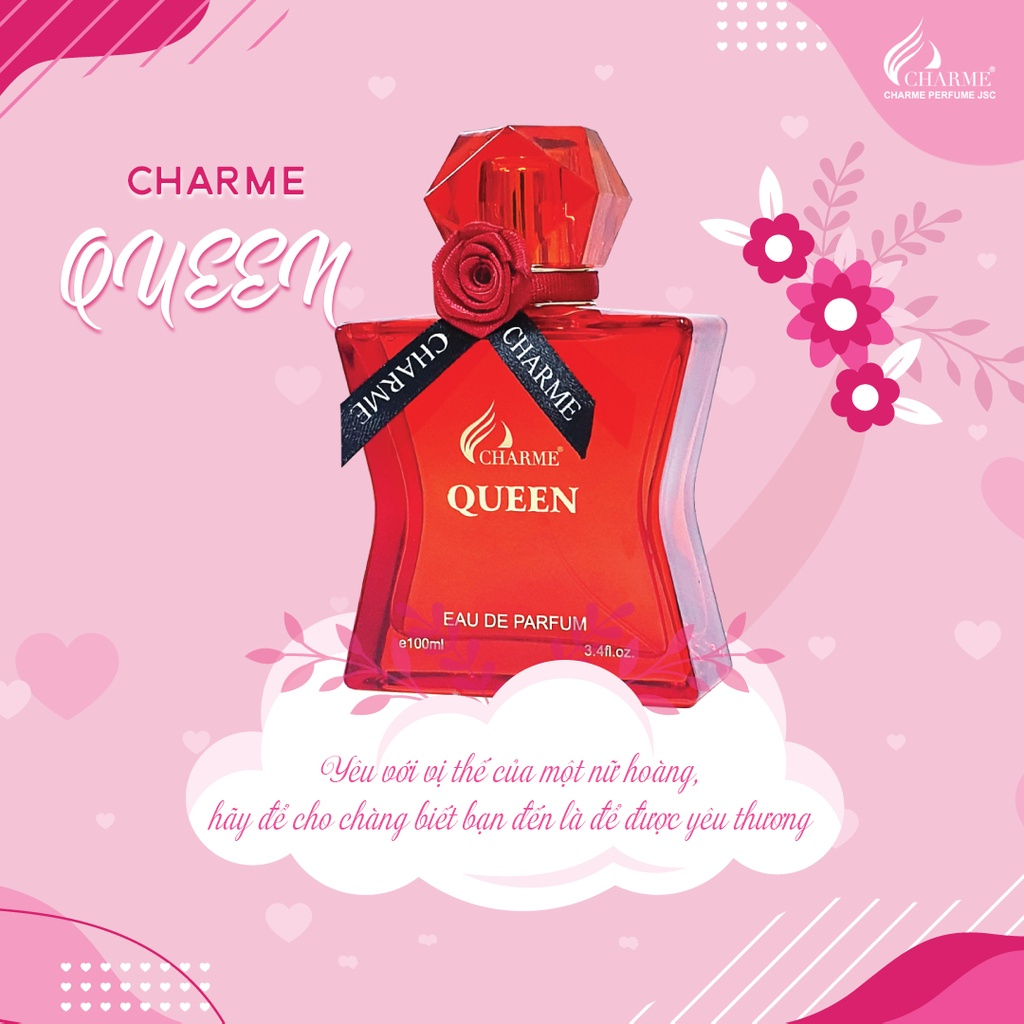 Nước hoa Nữ Charme Queen 100ml ướp cánh hồng thơm ngát trên làn da mềm mại, lưu hương lâu và toả hương xa
