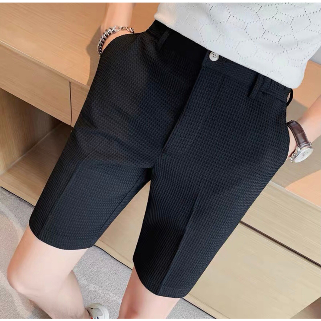 Quần short nam Bixhome dáng âu chất tổ ong co giãn, quần ngố nam dáng sooc ống suông phong cách Hàn Quốc