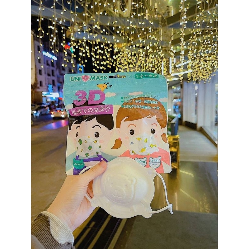 Set 3 Chiếc Khẩu Trang Gấu 3D Cao Cấp Kháng Khuẩn An Toàn Cho Bé Yêu