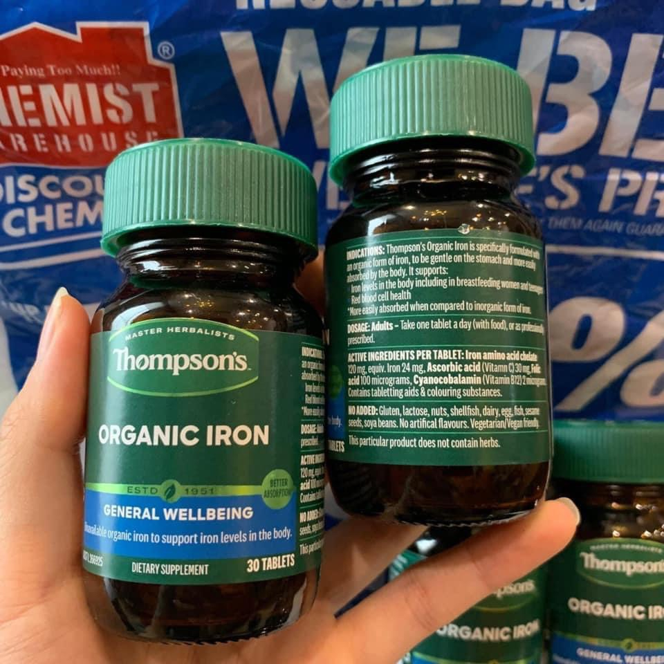Viên sắt hữu cơ Thompson's Organic Iron 30 viên của Úc