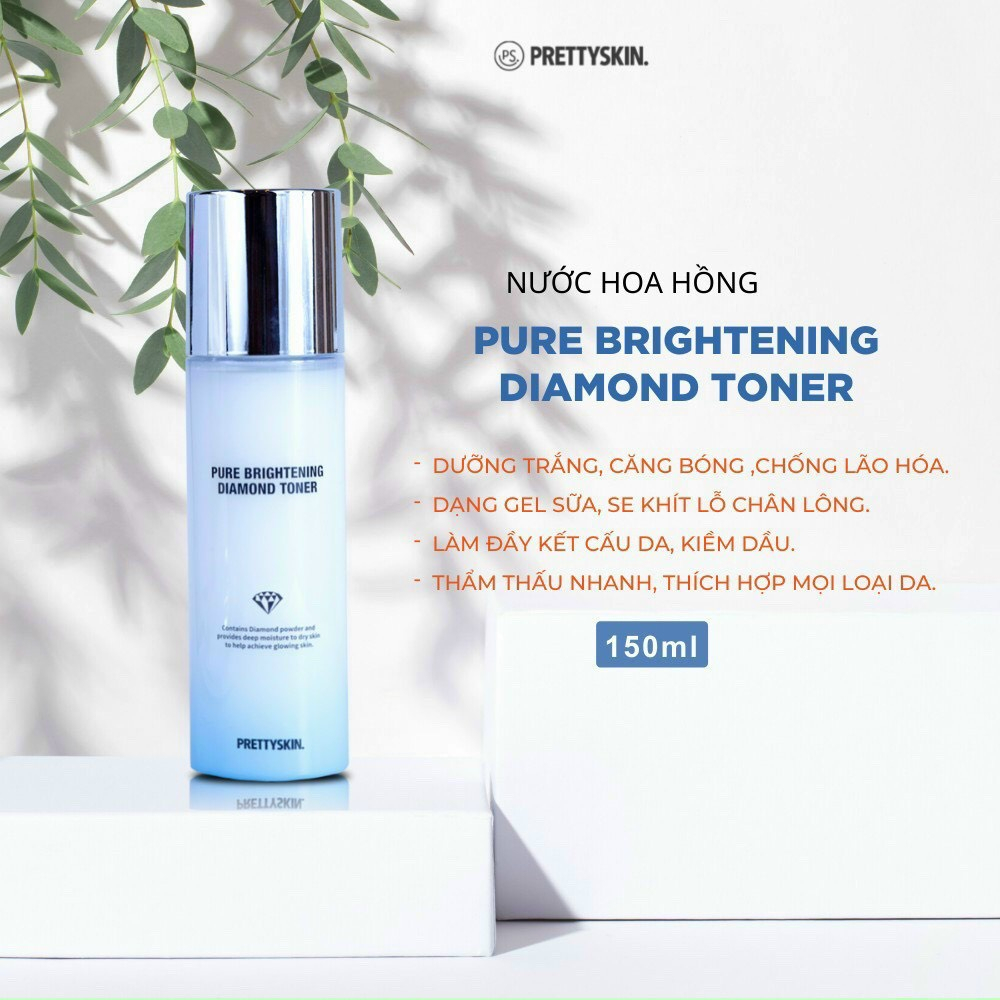 Nước Hoa Hồng Kim Cương Pretty Skin Pure Brightening Diamond Toner Dưỡng Trắng, Căng Bóng Da 150ml