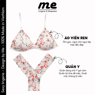 Bộ đồ lót ren áo bra mút mỏng không gọng quần chữ Y hoa đào ngọt ngào gợi cảm cao cấp Me lingerie & Sleep wear