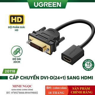 Đầu chuyển đổi DVI-D (24+1) đực sang HDMI cái, dài 20cm Ugreen 20118 - Hàng Chính Hãng