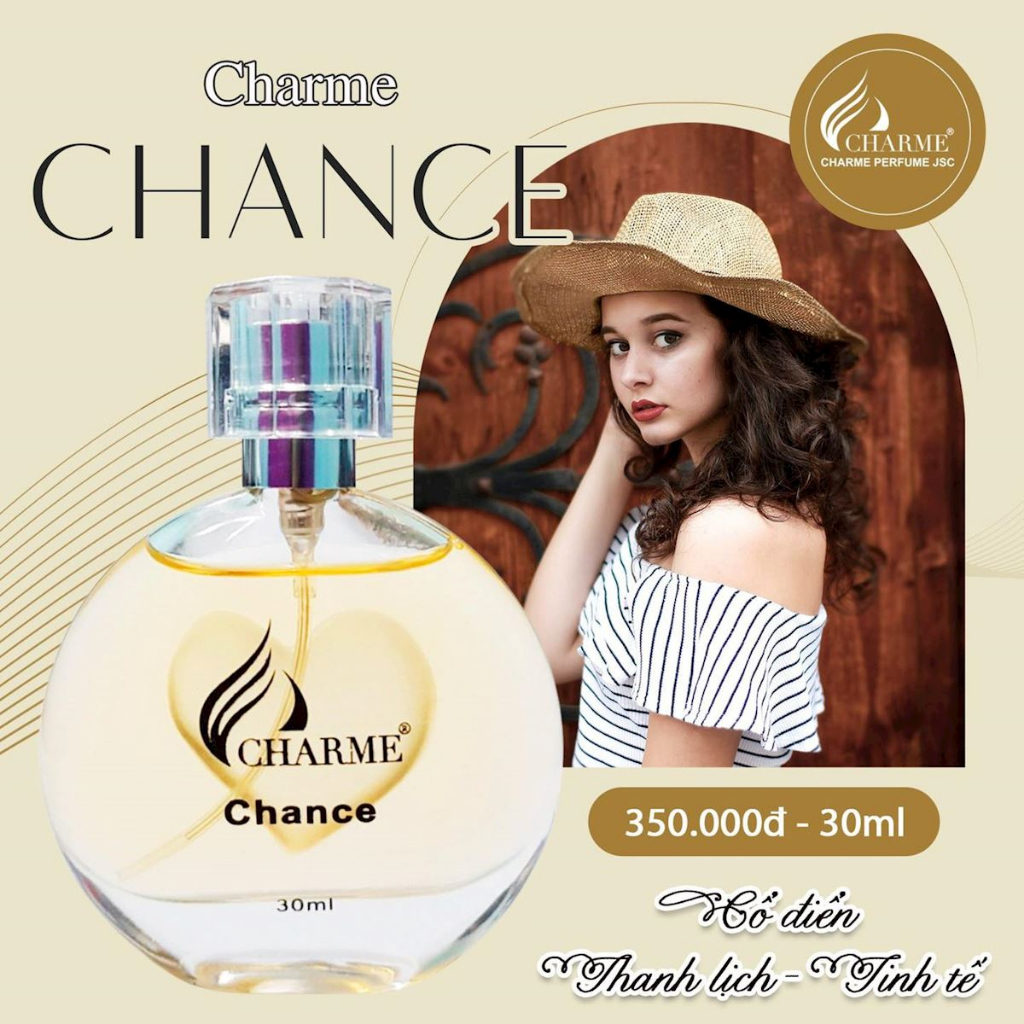 Nước hoa nữ thơm lâu Charme Chance, mùi hương vani, mang phong cách nữ tính, gợi cảm SIZE 30ml
