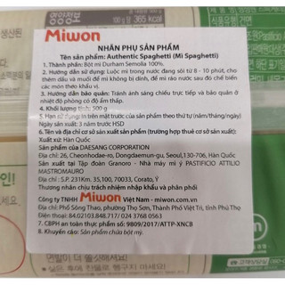 [Hàng chính hãng Miwon] Mỳ Authentic Spaghetti 500g