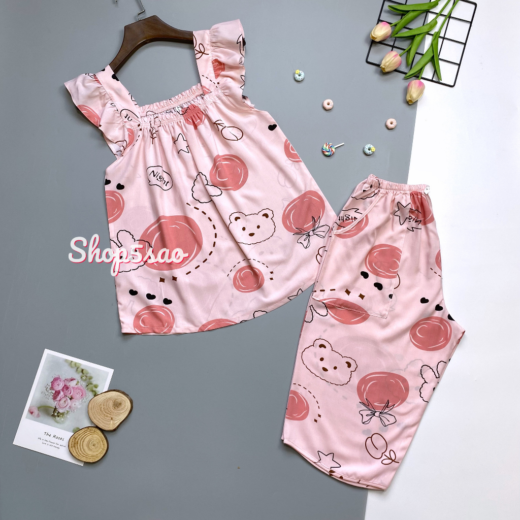 Bộ lanh mặc nhà, đồ bộ tole nữ SHOP5SAO lửng cánh tiên (40-82kg)
