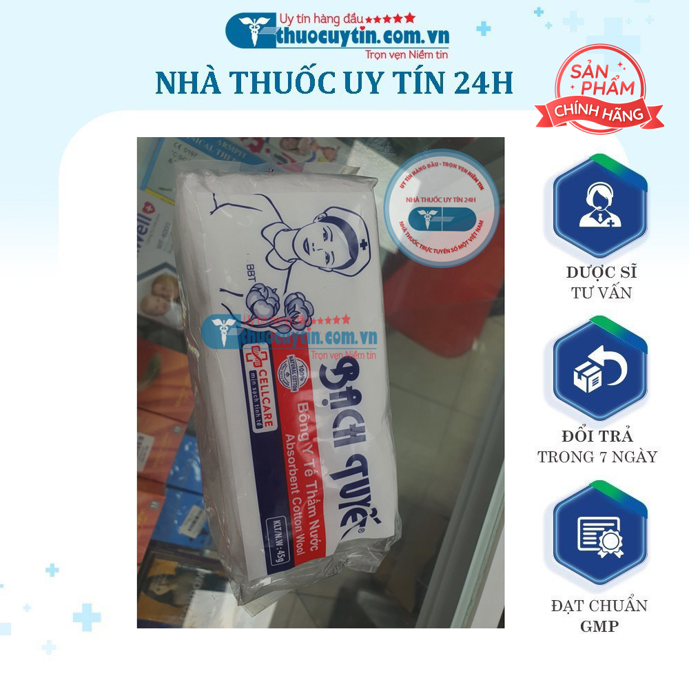 Bông y tế thấm nước - Bông bạch tuyết 45g - hàng chuẩn nhà thuốc