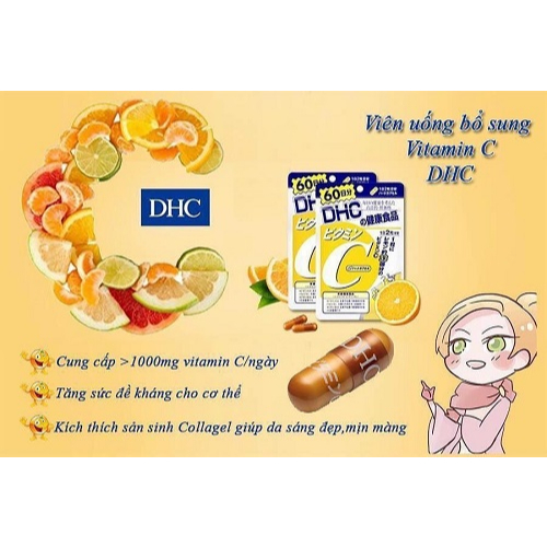 Viên Uống DHC Vitamin C Nhật Bản Giúp Sáng Da Mờ Thâm nám, giảm mụn da sáng hồng tự nhiên cam kết hàng chuẩn nhật bản