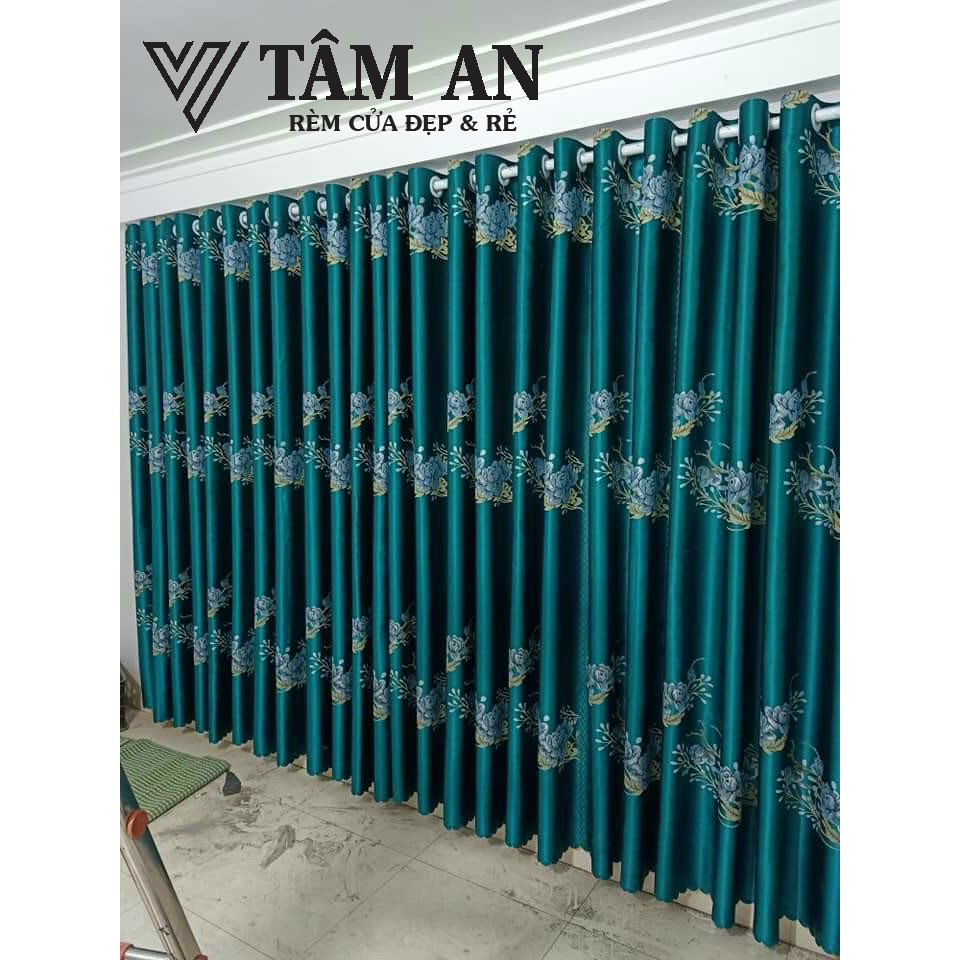 Rèm Vải Tâm An Chất Gấm Ngọc Trai Thêu Họa Tiết Bông Hồng - Cản Sáng , Cách nhiệt , Chống Nóng Tốt