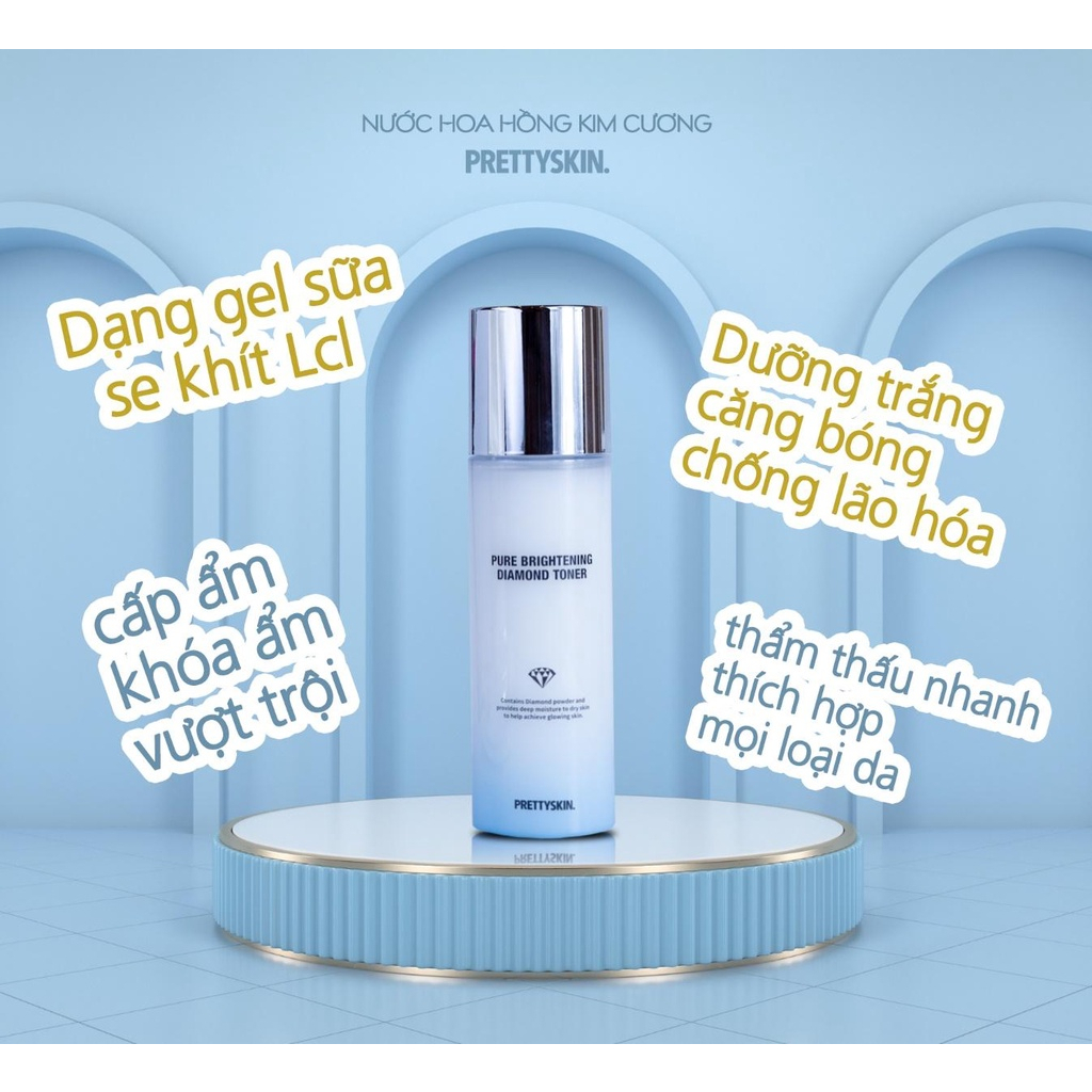 Nước Hoa Hồng Kim Cương Pretty Skin Pure Brightening Diamond Toner Dưỡng Trắng, Căng Bóng Da 150ml