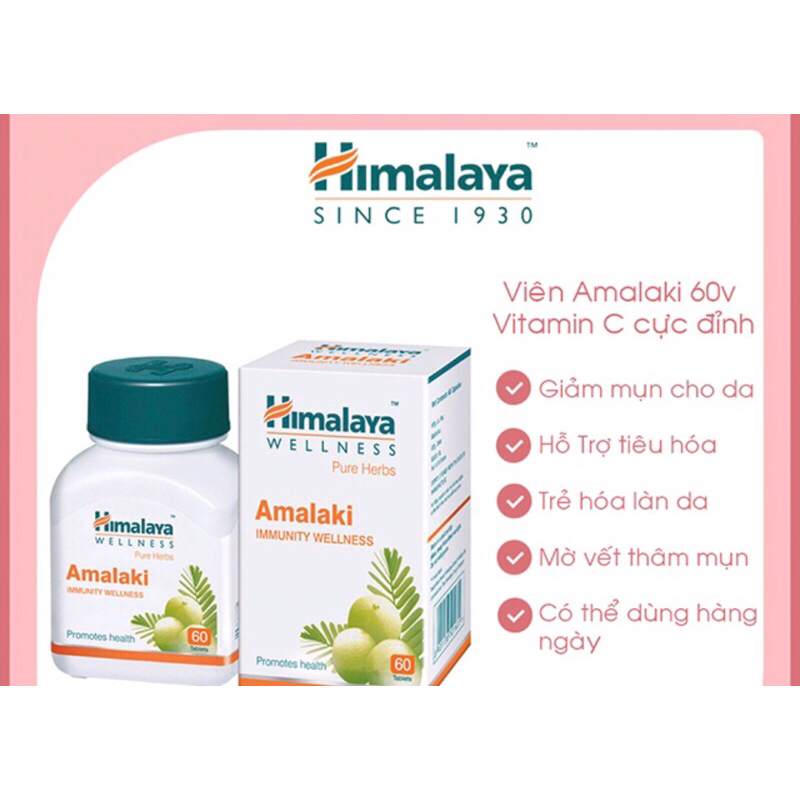 Amalaki Himalaya hộp 60v - Sáng da cung cấp Vitamin C tự nhiên tăng cường đề kháng
