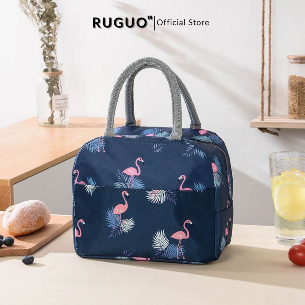 Túi Giữ Nhiệt, Túi Đựng Cơm Cao Cấp Có Quai Xách Hồng Hạc Xanh Chống Thấm Nước