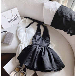 SET ĐẦM CỔ V  REN CÚP NGỰC THẮT NƠ YẾM HỞ LƯNG XÒE + QUẦN SHORT GẤM HOA 2 MÀU