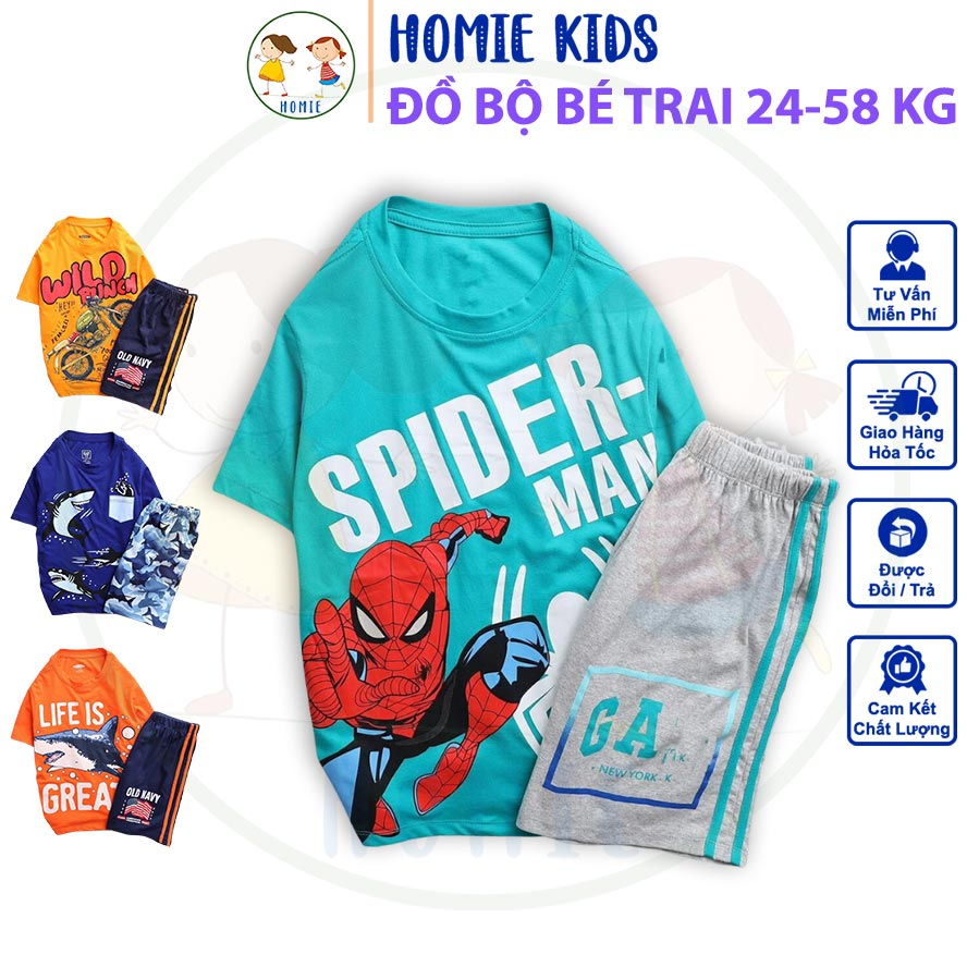 Bộ Bé Trai Hàng VNXK Set Đồ Bộ Quần Áo Thun Cotton Xuất Dư Size Đại 24-58 Kg Mềm Mịn Mát Homie Kids