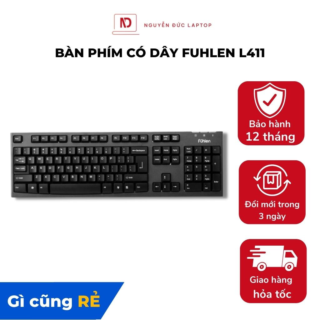 Bàn phím có dây FUHLEN L411 gõ êm tay, bàn phím cho văn phòng - CHÍNH HÃNG BẢO HÀNH 24 THÁNG
