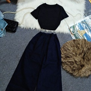 Set áo croptop quần suông cá tính ( ảnh thật trải sàn )