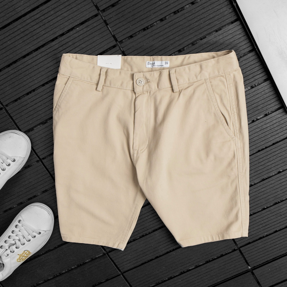 Quần Short Kaki - Doki cao cấp màu kem, quần sooc nam chất co giãn thoải mái, quần short nam cotton thoáng mát