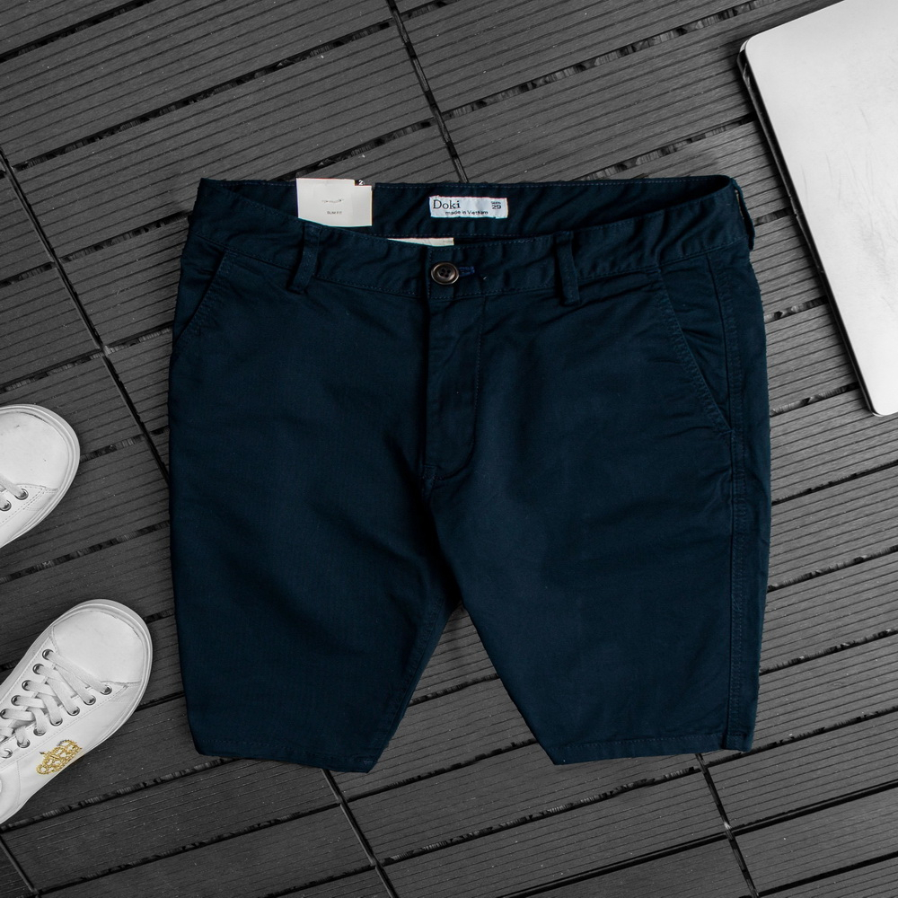 Quần Short Kaki - Doki cao cấp màu xanh than, quần sooc nam chất co giãn thoải mái, quần short nam cotton thoáng mát