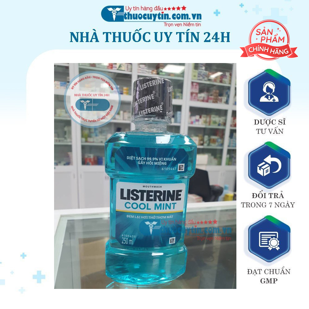 Nước súc miệng Listerine Cool Mint chai 250ml - Hàng chuẩn nhà thuốc
