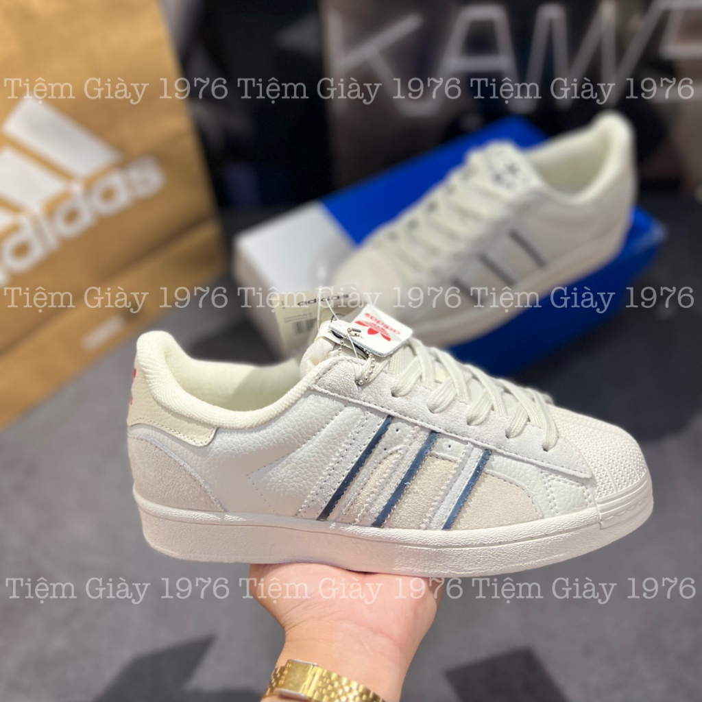 Giày Thể Thao Adidas Sò Xám Gót Đỏ Hàng SC ,Giày Superstar Cloud White Mũi Sò Xám Da Lộn Aluminium Vivid Red