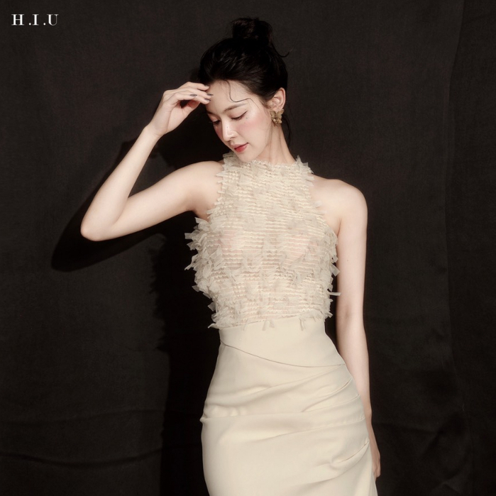 Áo kiểu nữ sát nách dập voan nổi Rever Top H.I.U Fashion , voan co dãn 4 chiều thiết kế thanh lịch HIU design
