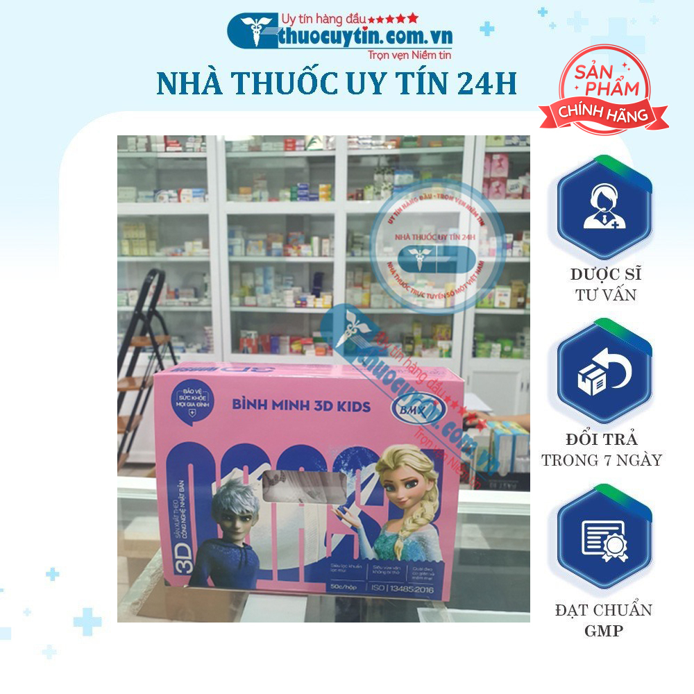 Khẩu trang trẻ em Bình Minh 3D hàng chính hãng Hộp 50 cái