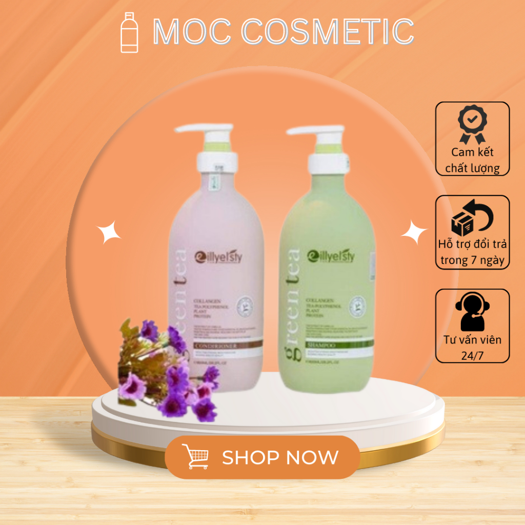 Dầu gội xả Eillyelsty Green Tea nuôi dưỡng tóc chắc khỏe, giảm xơ rối 800ml x2